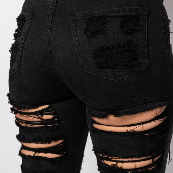 New! AKIRA Show Me Baby Black Distressed Stretch Denim Skinny Jeans - Picture 9 of 12